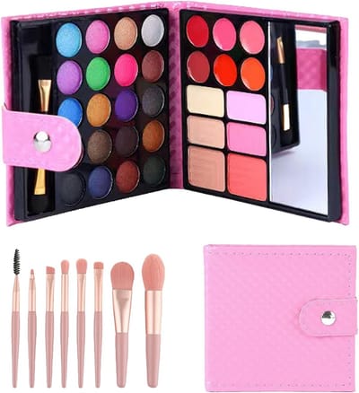 Princess Beauty Set met 32 Kleuren, Make-up Set met 8 Wasbare Kwasten, Draagbaar en Schattig voor Feestjes, Verjaardagen en Halloween