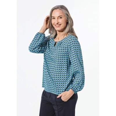 Gedessineerde blouse van pure viscose - marine / gedess. - Gr. 38 van Goldner Fashion