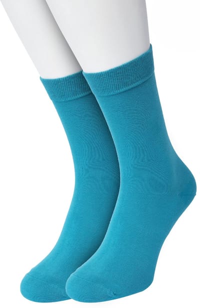Bonnie Doon Basic Sokken Dames Blauw maat 36/42 - 2 paar - Basis Katoenen Sok - Gladde Naden - Brede Boord - Uitstekend Draagcomfort - Perfecte Pasvorm - 2-pack - Multipack - Effen - Petrol - Peacock Blue - OL834222.312