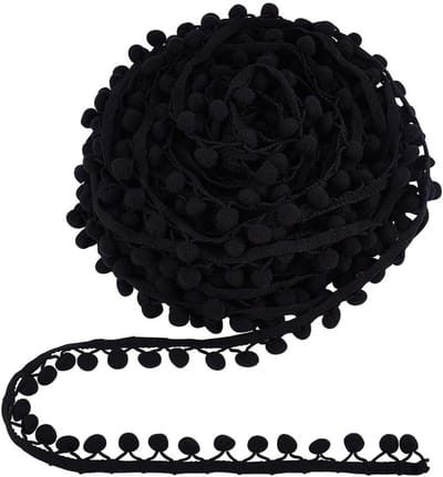20 Yards Katoenen Pom Poms Bollen Fringe Trim, Ronde Pompoms, Triangle Connect, Zwarte Lint, DIY Creatieve Naaiprojecten en Decoratie voor Kussens en Kleding 1.2cm