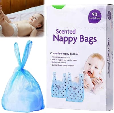 90 Pcs Fragrance Nappy Bags met Tie Handles voor Tying On - Wegwerp Luierzak - Kinderen Luier Afvalzak