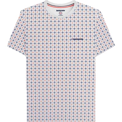 Lambretta Heren SS24 Geometrisch T-shirt met all-over print (Wit)
