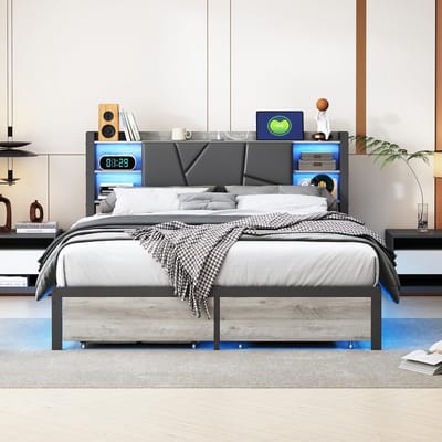 Tweepersoons Tweelpersoonsbed 140 x 200 cm met Opbergruimte en LED Verlichting