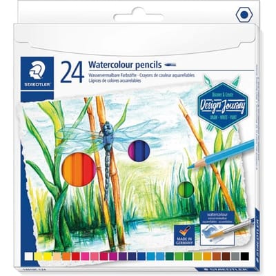 Pak met 24 met water te verven kleur-/aquarelpotloden Design Journey