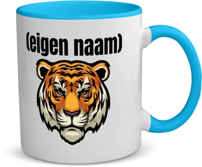 Akyol - tijgerkop met eigen naam koffiemok - theemok - blauw - Tijger - dieren liefhebber - iemand die houdt van tijgers - verjaardag - cadeau - kado - geschenk - 350 ML inhoud