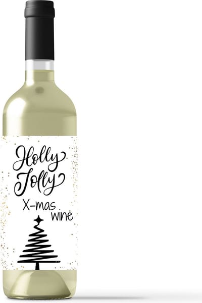 Wijnetiket - Kerst - Holly Jolly X-mas Wine - Wijncadeau - Kerstcadeau - Flessticker - A6 formaat - Staand