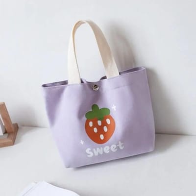 Dames Handtas Leuke Aardbeien Print Canvas Tas Out Lunch Box Bento Tas Matchy-matchy Mini Kleine Tas S paars
