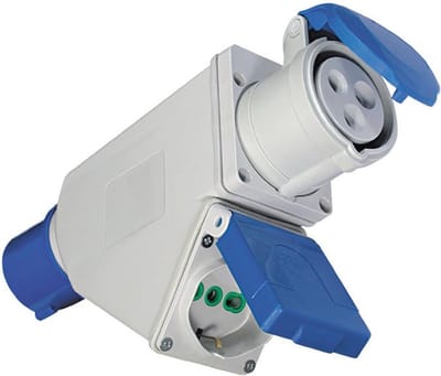 Industriële stekker CEE 16 A met bypass-stopcontact IP44 voor werkplaats en buiten