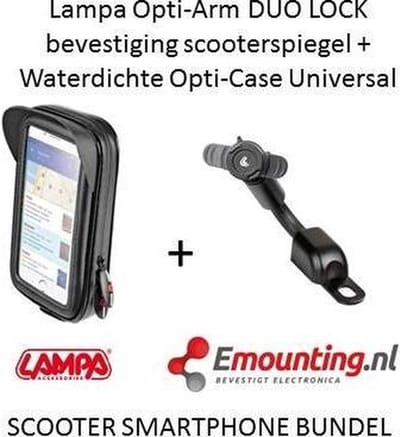 Opti-Arm scooterspiegel mount met waterdichte smartphone case