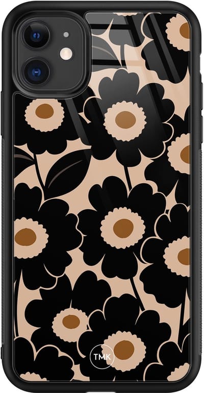 Hoesje geschikt voor Apple iPhone 11 - Bloom luxe - Zwart - TPU luxe case (glossy toplaag) - Bloemen - Hardcase backcover zwart
