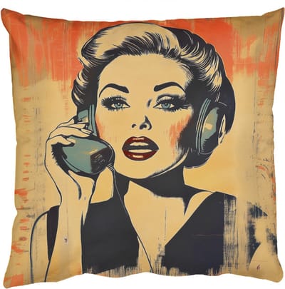 Sierkussens - Kussentjes Woonkamer - 50x50 cm - Retro - Vrouw - Koptelefoon - Oranje