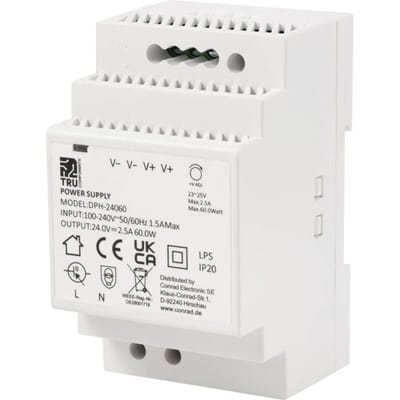 TRU COMPONENTS TC-10580820 DIN-rail netvoeding 24 V/DC 2.5 A 60 W Aantal uitgangen:1 x Inhoud 1 stuk(s)
