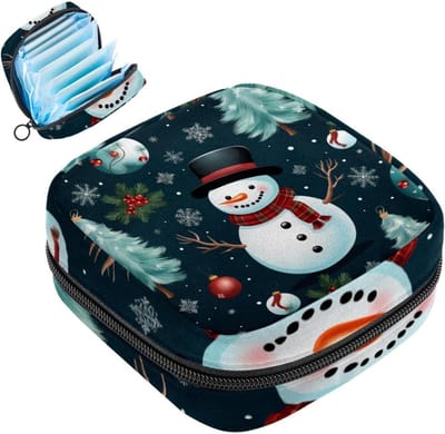 Merry Christmas Santa Claus maandverband opbergtas menstruatie pad tas draagbare menstruatie cup zakje met rits voor tiener meisjes vrouwen dames, Kleur 8, 4.7x6.6x6.6 in/12x17x17 cm