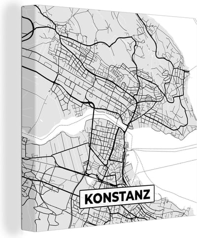 Canvas Schilderij Duitsland - Plattegrond - Kostanz - Kaart - Stadskaart - 20x20 cm - Wanddecoratie
