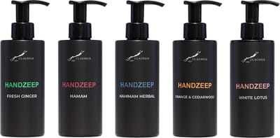 Handzeep Set - Fresh Ginger + Hamam + Hammam Herbal + Sweet Orange & Cedarwood en White Lotus - bodycare - luxe fles - set van 5 stuks - Cadeau - giftset voor hem en haar