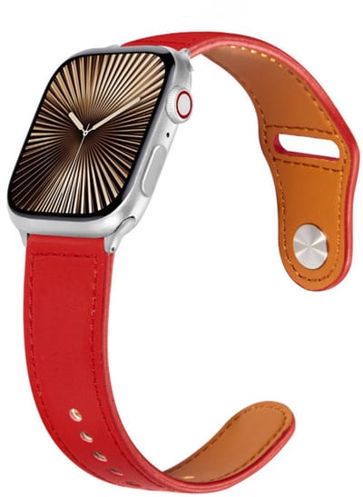 Leren bandje - geschikt voor Apple Watch 1/2/3/4/5/6/7/8/9/10/11/ SE (1,2,3) met maat 38 mm / 40 mm / 41 mm en 42 mm (Watch 10/11) - leer met druksluiting - rood