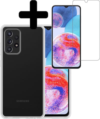 Hoesje - Met Screenprotector - Geschikt voor Samsung Galaxy A23 - Sterk & Shockproof - Back Cover - Siliconen Case - Telefoon Hoes - Telefoonhoesjes - Transparant