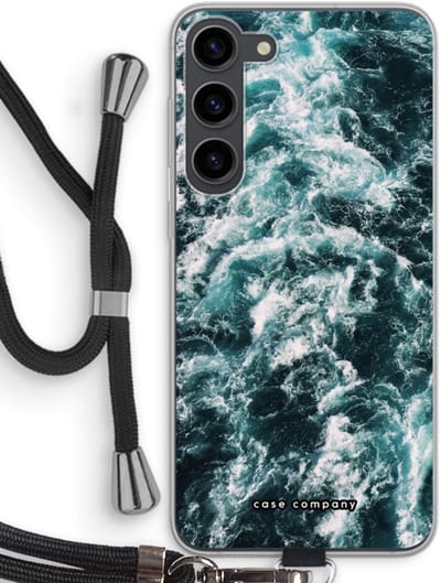 Case Company® - Hoesje met koord geschikt voor Samsung Galaxy S23 Plus hoesje met Koord - Zee golf - Telefoonhoesje met Zwart Koord - Bescherming aan alle Kanten en Over de Schermrand