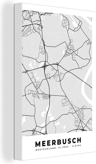 Canvas Schilderij Stadskaart - Meerbusch - Kaart - Duitsland - Plattegrond - 20x30 cm - Wanddecoratie