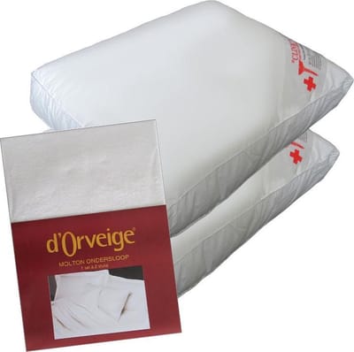 Clinic Fysio Fit Hoofdkussen Set (2 Kussens + 2 Moltonslopen) - Boxkussen - Dreampearls - 50x60x10 cm - Wit
