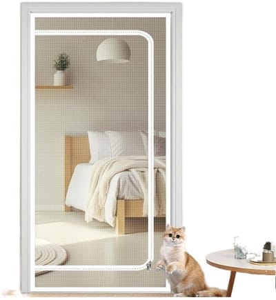 Stevigdekdeur versterkt voor Kat,Bestand tegen huisdieren,met flitssluiting,Verhindert de honden en katten uit het huis,Wit 90x210 cm