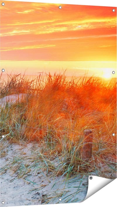 Gards Tuinposter Strand en Duinen bij Zonsondergang - 80x120 cm - Tuindoek - Tuindecoratie - Wanddecoratie buiten - Tuinschilderij