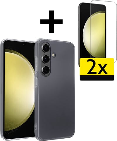 Hoesje - Met 2x Screenprotector - Geschikt voor Samsung Galaxy S23 FE - Sterk & Shockproof - Back Cover - Siliconen Case - Telefoon Hoes - Telefoonhoesjes - Transparant