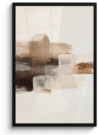 Poster in lijst - Fotolijst 60x90 cm - Posters - Penseelstreken - Abstract landschap - Rust - Posterlijst zwart - Decoratie - Wanddecoratie woonkamer - Muurdecoratie slaapkamer