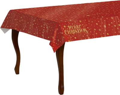 LUQ – Kerst Tafelkleed Rood – Christmas Folie Tafellak – Waterproof Plastic Tafelzeil – Luxe Feest Tafel Versiering