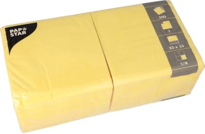500 Servetten, 1-laags 1/4 vouw 33 cm x 33 cm geel