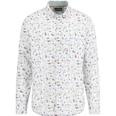 Fynch-Hatton Overhemd Washed Oxford Leaves Flowers Pattern Berry-Multi / male