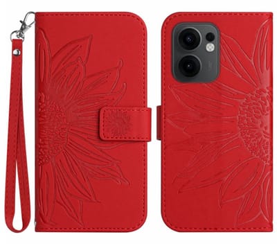 Coverup Hoesje - Geschikt voor OPPO Reno13 F / FS 5G Hoesje - Coverup Zonnebloem Book Case met Koord - Rood