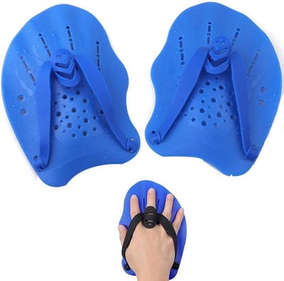 Zwem peddels - Hand peddels zwemmen - Zwemtraining verbeteren - Verstelbaar ergonomisch ontwerp - 12 x 17.5 cm - Blauw