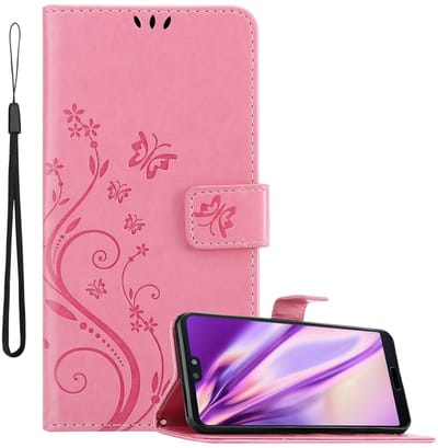 Cadorabo Hoesje geschikt voor Huawei P20 in BLOEMEN ROZE - Beschermhoes in bloemmotief met magnetische sluiting, standfunctie en kaartsleuven Book Case Cover Etui