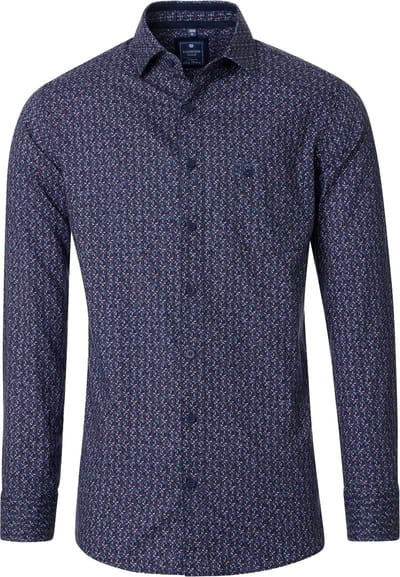 Redmond - Heren overhemd - Lange mouw - Blauw - Print - Comfort fit - Maat M
