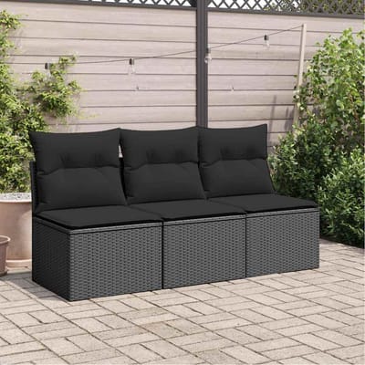 vidaXL - Tuinbank - met - kussens - 3-zits - zwart - poly - rattan