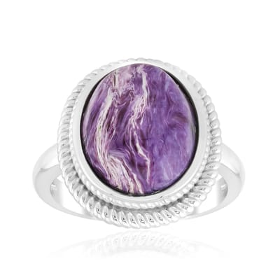 Cavill - Zilveren Ring met Ovale Charoite Cabochon 4,063 ct - 925 Sterling Zilver Gerhodineerd - Paarse Edelsteen, Elegant Design, Maat 16-21