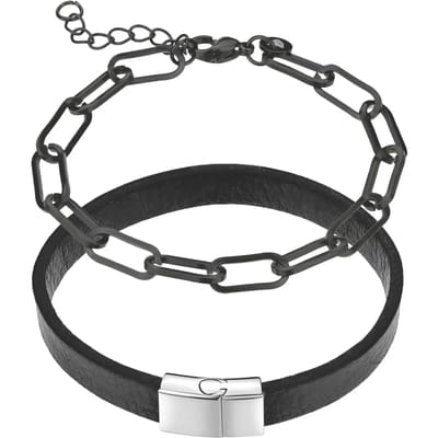 Echte leren/roestvrijstalen armband Marc Lauder