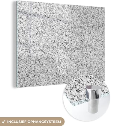 MuchoWow® Glasschilderij 160x120 cm - Schilderij acrylglas - Graniet - Zwart - Wit - Patroon - Grijs - Foto op glas - Schilderijen