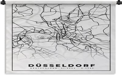 Wandkleed - Wanddoek - Düsseldorf - Kaart - Stadskaart - Plattegrond - 180x120 cm - Wandtapijt