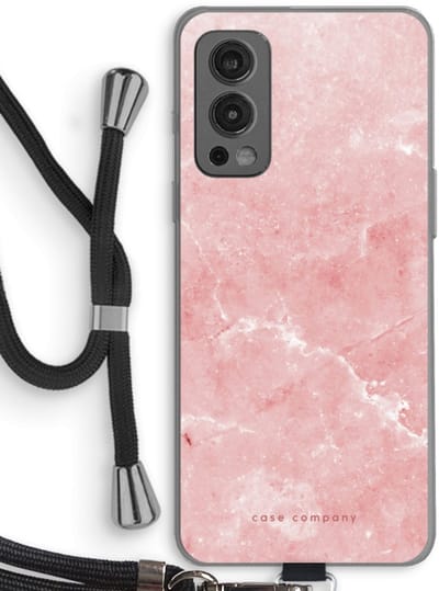 Case Company® - Hoesje met koord geschikt voor OnePlus Nord 2 5G hoesje met Koord - Roze marmer - Telefoonhoesje met Zwart Koord - Bescherming aan alle Kanten en Over de Schermrand