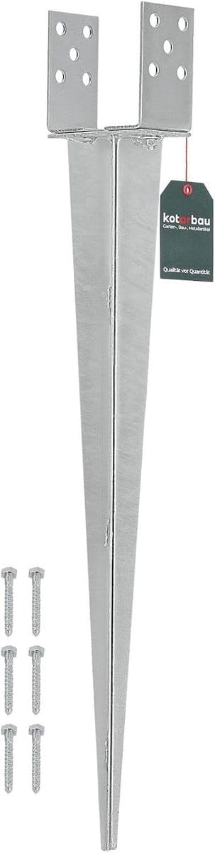 KOTARBAU® Grondanker, Paalhouder, 0-120 mm, Verzinkt Staal, 70 cm, Zilver, Verstelbare Paalhouder, Paalvoet, Paalsteun, Paalanker, voor Tuinconstructies