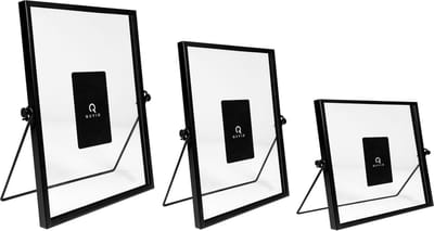 QUVIO Fotolijstjes - Rechthoek - Set van 3 - Fotolijsten - Fotokader - Fotoalbum - Tafeldecoratie - Staand - Zwart - Staal - Glas - 15 x 15 cm + 15 x 20 cm + 17,5 x 23 cm