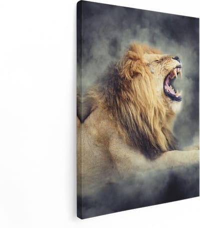 Artaza Canvas Schilderij Brullende Leeuw - 30x40 cm - Klein - Wanddecoratie Dierenkop - Muurdecoratie Woonkamer - Kamer Accessoires