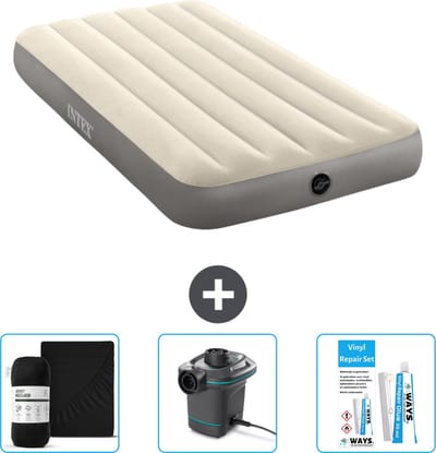 Intex Luchtbed - 1-Persoons - 99 x 191 x 25 cm - Beige - Inclusief Hoeslaken - Pomp en Reparatieset