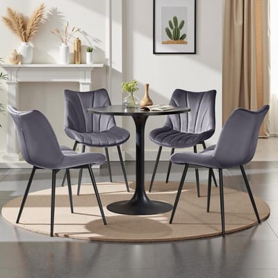 Nordic Velvet Eetkamerstoelen Set van 2 – Luxe Gestoffeerde Stoelen met Ergonomische Rugleuning, Fluwelen Zitting, Metalen Poten, Max. Draagvermogen 150 kg, Modern Design Donkergrijs