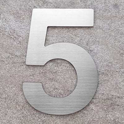 Logixbox - Huisnummer 5 - NIET Boren, Maar Plakken - 3M Sticker - Materiaal: RVS - Hoogte: 7,5cm - Type RVS/75/Bold/nr. 5
