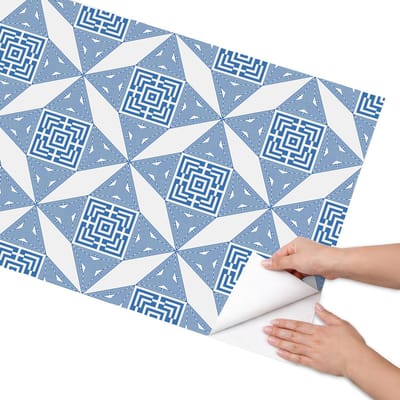 Coloray Meubel Wrap Folie - Blauw Meubelfolie - 65x130 cm - Decoratiefolie Zelfklevend Grieks mozaïek - Meubelfolie Zelfklevend - Geometrische Meubelfolie - Wrapfolie Keuken - Wanddecoratie - Achtergronden en patronen