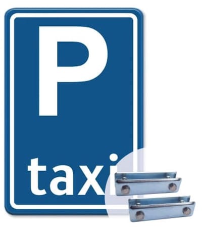 Parkeerbord Taxi - blauw - Weerbestendig Aluminium - 40x60 cm - Bevestiging: Met hekbeugels (voor spijlen- of gaashek)