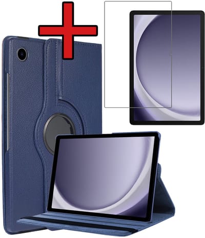 Hoesje - Geschikt voor Samsung Galaxy Tab A11 / A9 - Met Screenprotector - 360 Graden Hoes - Draaibare Hard Cover Case - Tablethoes Draaibaar - Donkerblauw